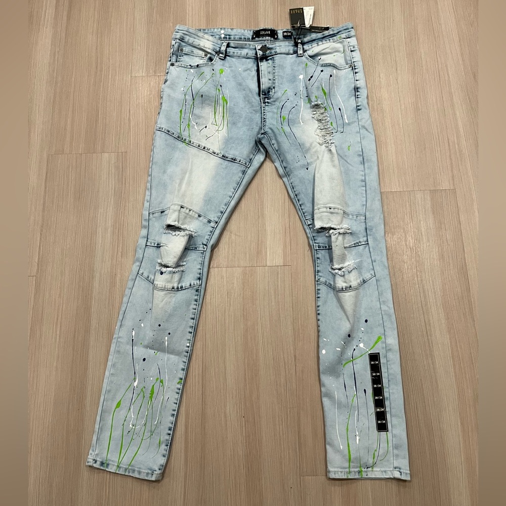 Spark Paint Splatter Stretch Slim Straight Jeans